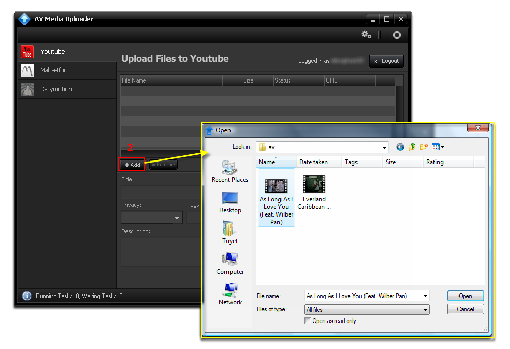 Add file on YouTube